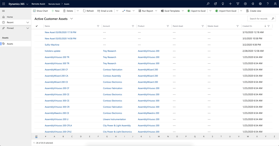 Dynamics 365 Remote Assist Unified Interface app experience for creating and viewing asset records