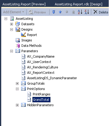 Asset listing group total parameters