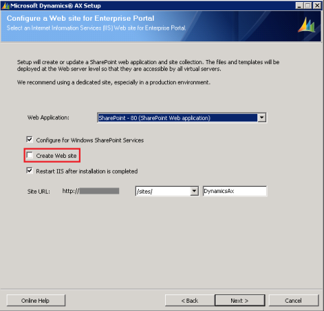 Enterprise Portal Setup options