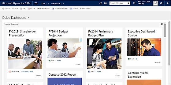 Office Delve dashboard in Dynamics 365