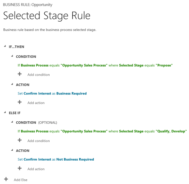 Business rule selected stage.