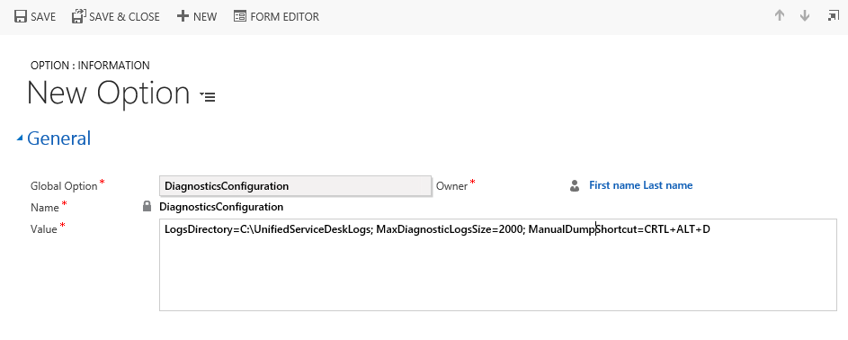 Exception diagnostics options