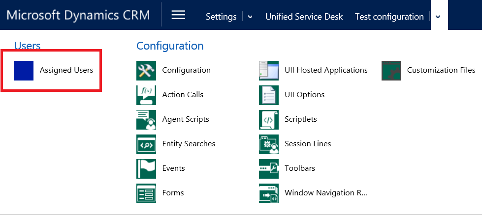 Navigation to assign users to a configuration