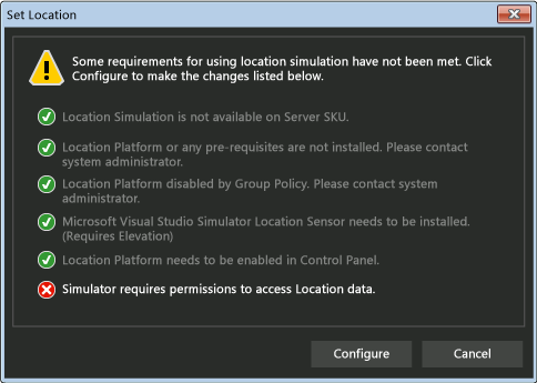 Set location requirements dialog box