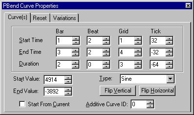 Curve(s) tab in Curve Properties window 