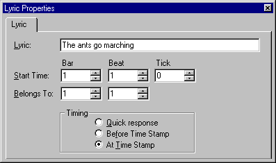 Lyric Properties window 