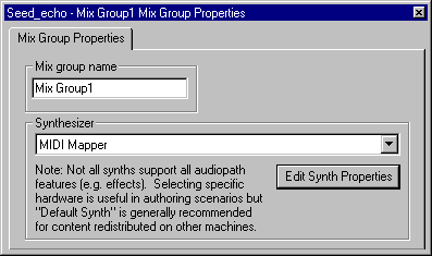 Mix Group properties window