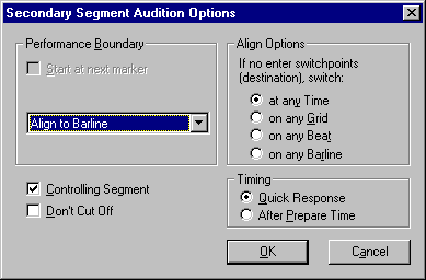 Secondary Segment Audition Options dialog box 