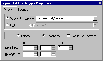 Segment/Motif Trigger Properties window 