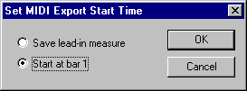 Set MIDI Export Start Time dialog box 