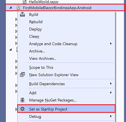 Set startup project in Solution Explorer