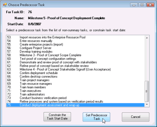 Using the ChoosePredecessor dialog box