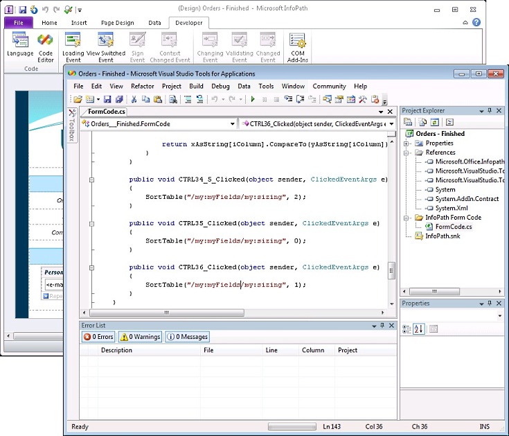 Button code to call the SortTable function