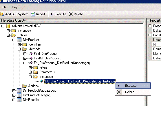 Execute DimProductSubcategory Instance method