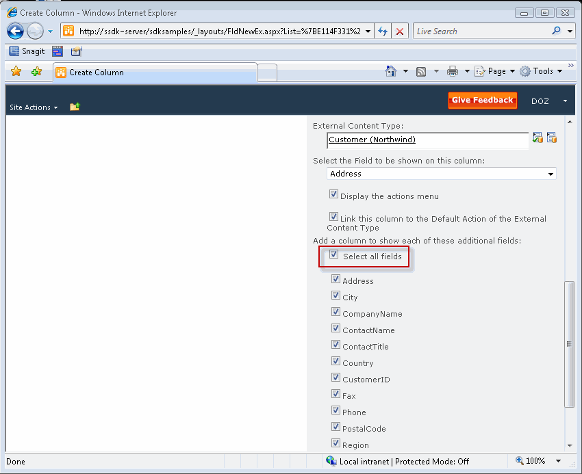 Select all fields from the external data source