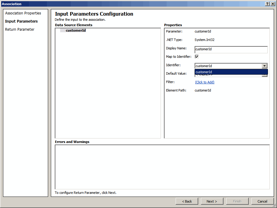 Define input parameters for the association