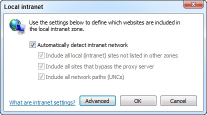 Local intranet dialog box