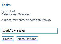 Naming and creating the Workflow Tasks list