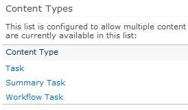 Viewing content types on Workflow Tasks list