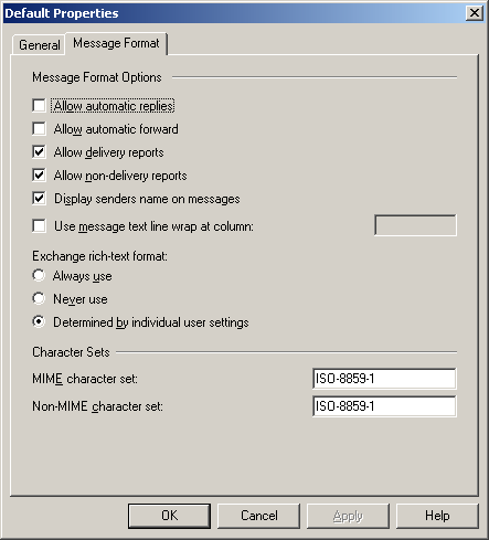 Remote Domain Properties Message Format Tab