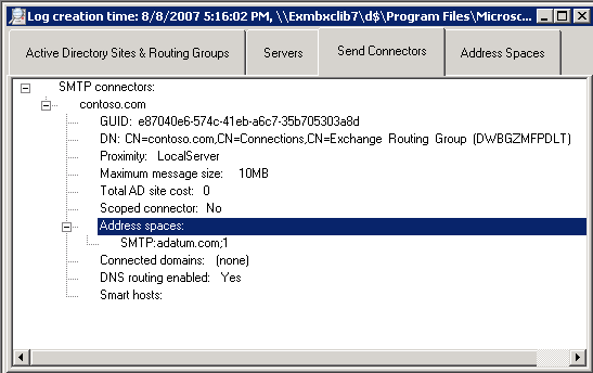 Send Connectors tab on the Routing Log Viewer