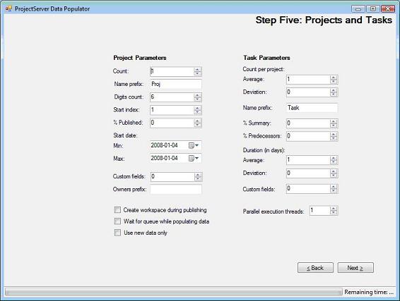 Project Server data population step five