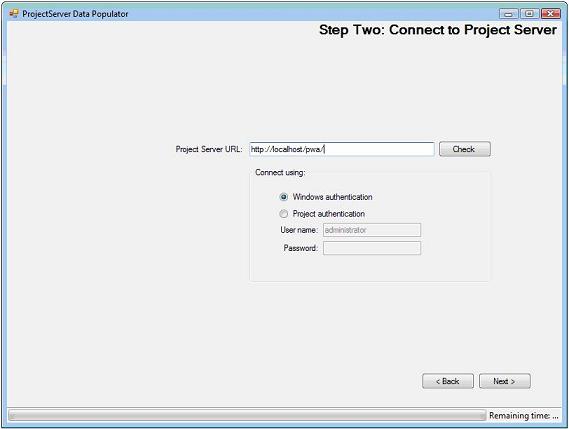 Project Server 2007 data populator - Step 2