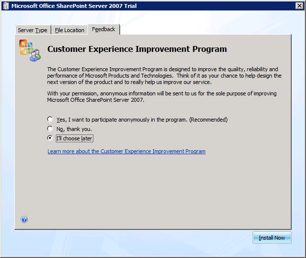 Setup Wizard - Customer Experience Improvement