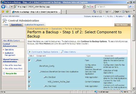 Select components to back up - Step 1 of 2