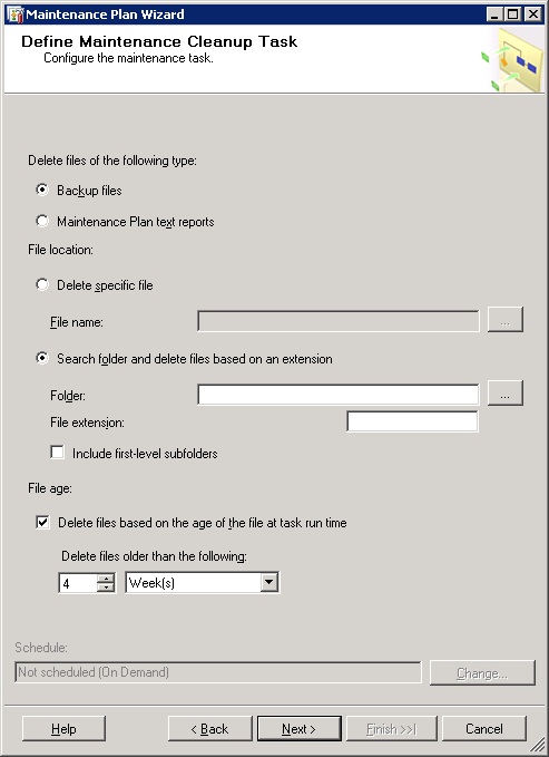 Define Maintenance Cleanup Task page