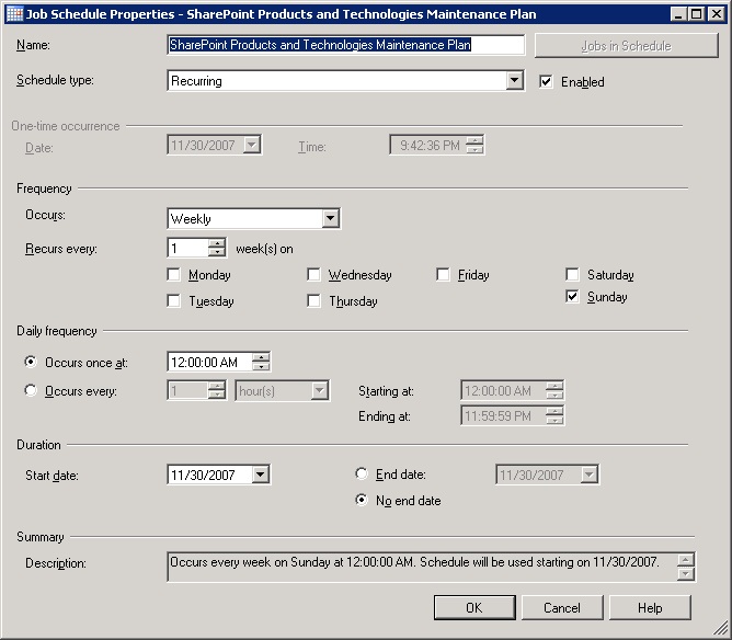 Job Schedule Properties dialog box