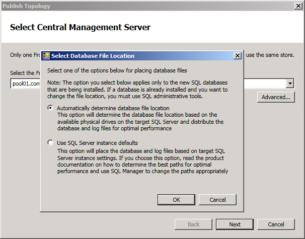 Topology Builder Select database file location