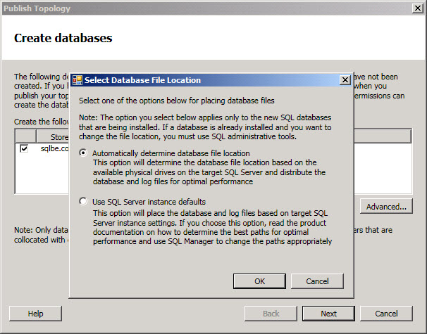 Topology Builder Select database file location