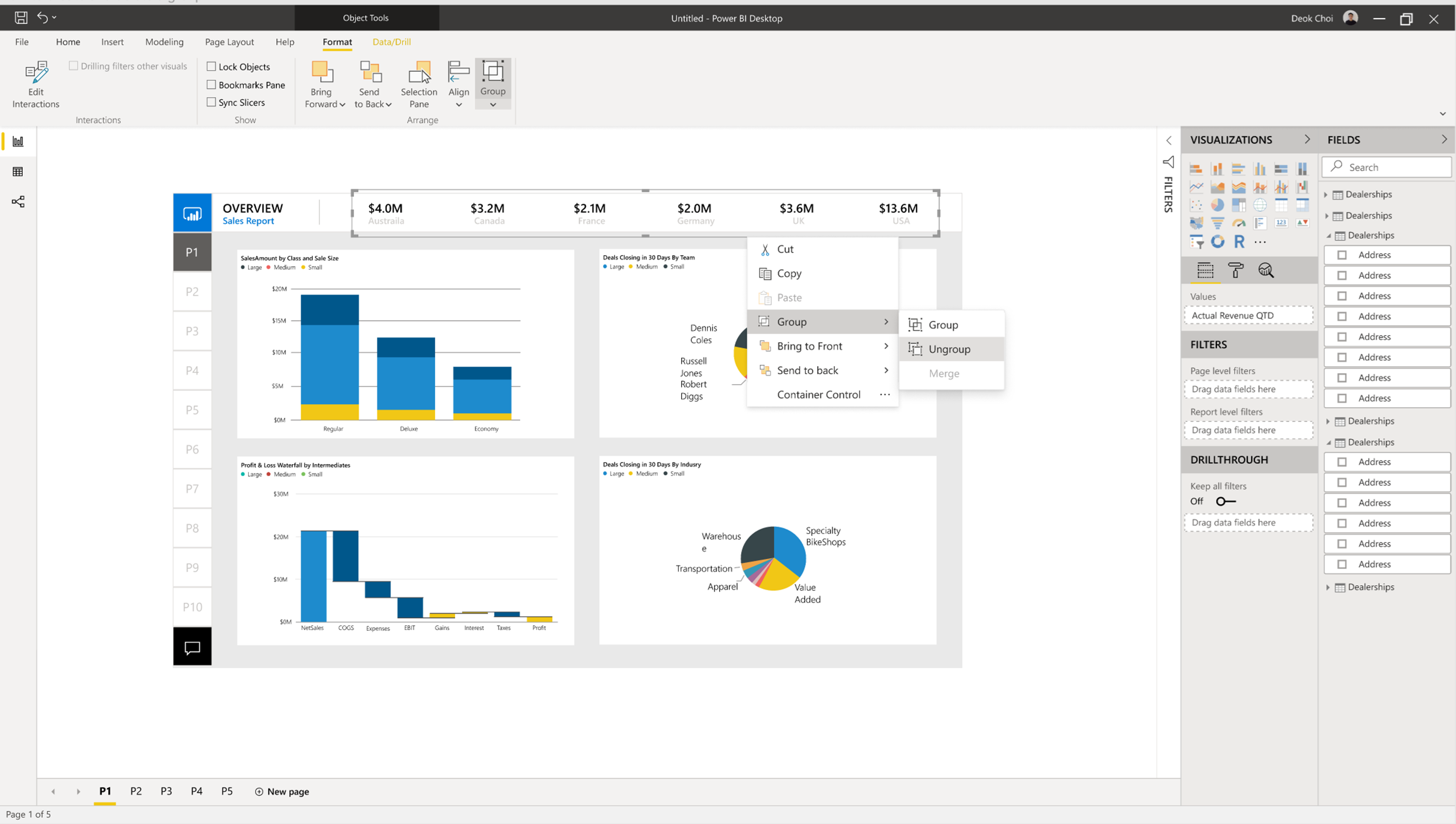 Object grouping in reports