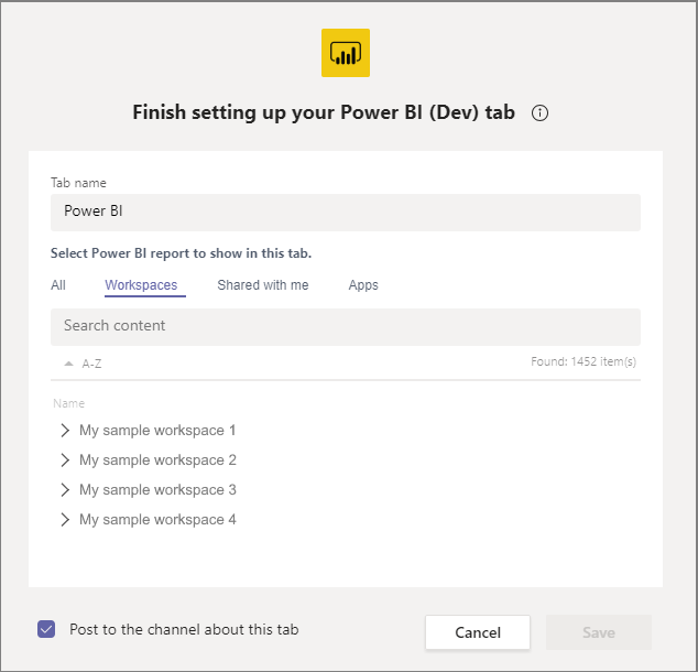 Power BI Microsoft Teams tab