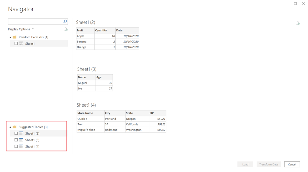 Smart suggestions are offered to users with automatically detected tables.