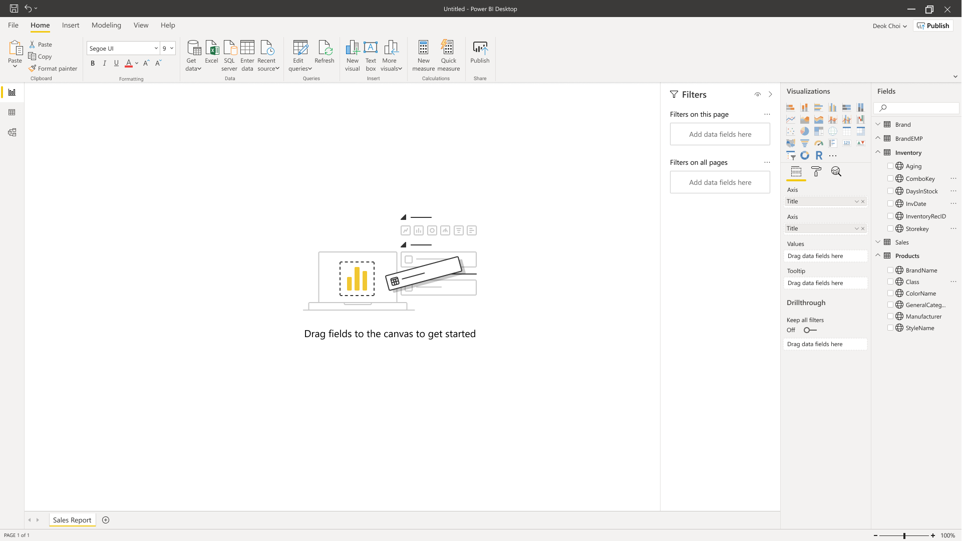 Power BI Desktop canvas with guides for creating a visual