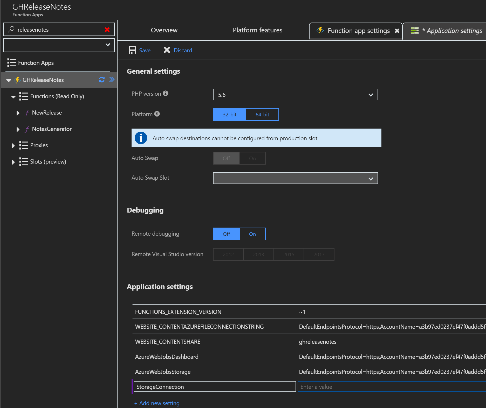 Adding an application setting