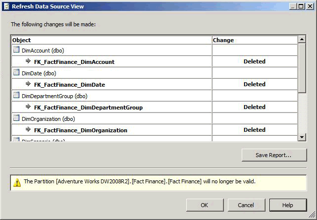 Refresh Data Source View dialog box