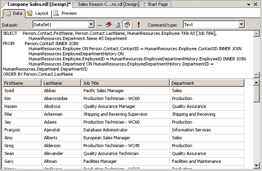 Screenshot of the Generic Query Designer