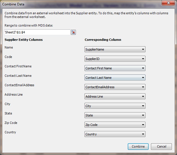 Excel - Combine Data Dialog Box Filled with Data