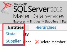 Entities Menu with State and Supplier