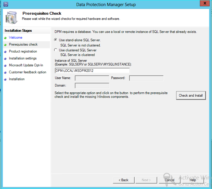 Screenshot of the DPM setup page.