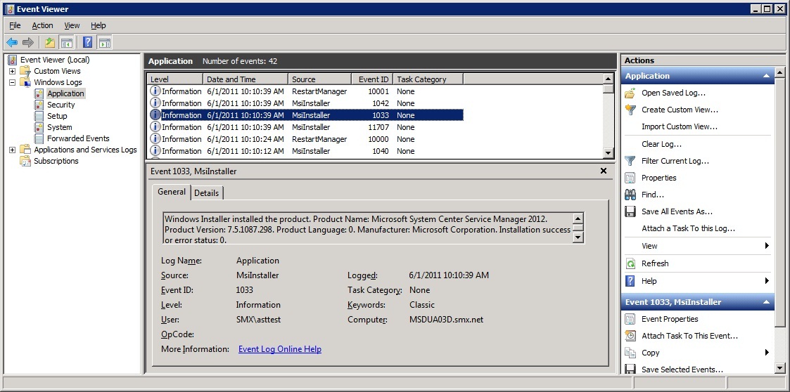 Command Line Install Event Log