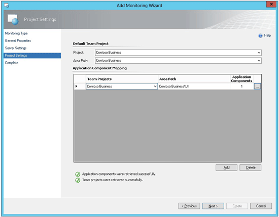 TFS configuration Project Settings page