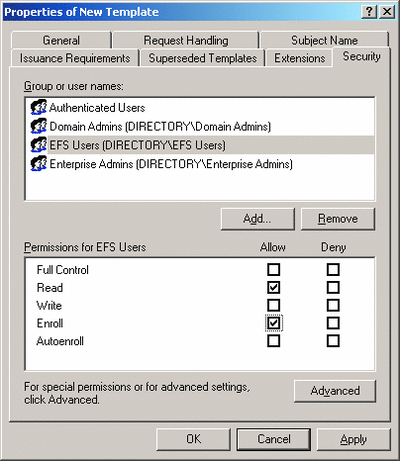 Figure 3 Setting EFS User Permissions