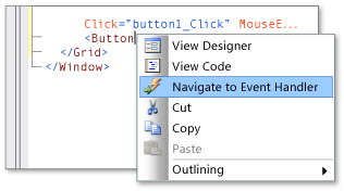 Navigate to Event Handler option