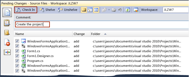 Check in solution to source control