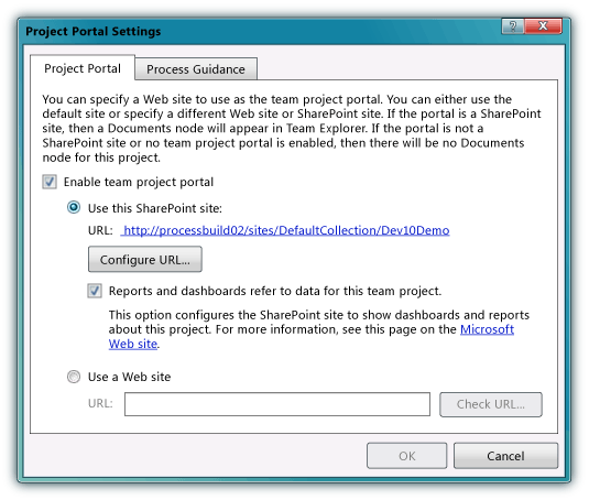 Project Portal Settings dialog box