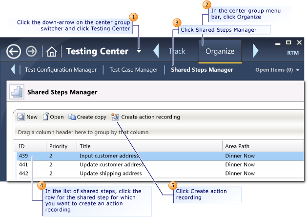 Create shared step action recording